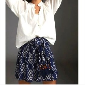 Anthropologie Navy White Rimbaud Tie Waist Skirt